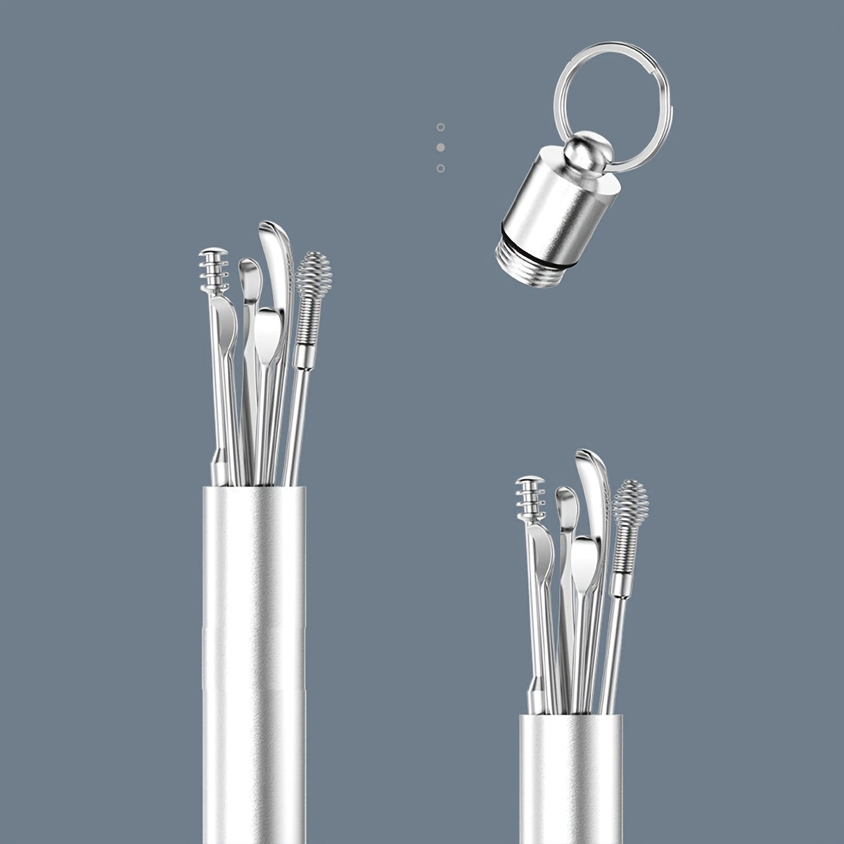 Stainless Steel Ear Cleaning Kit with Rotating Stick and Storage Bag for Home Travel