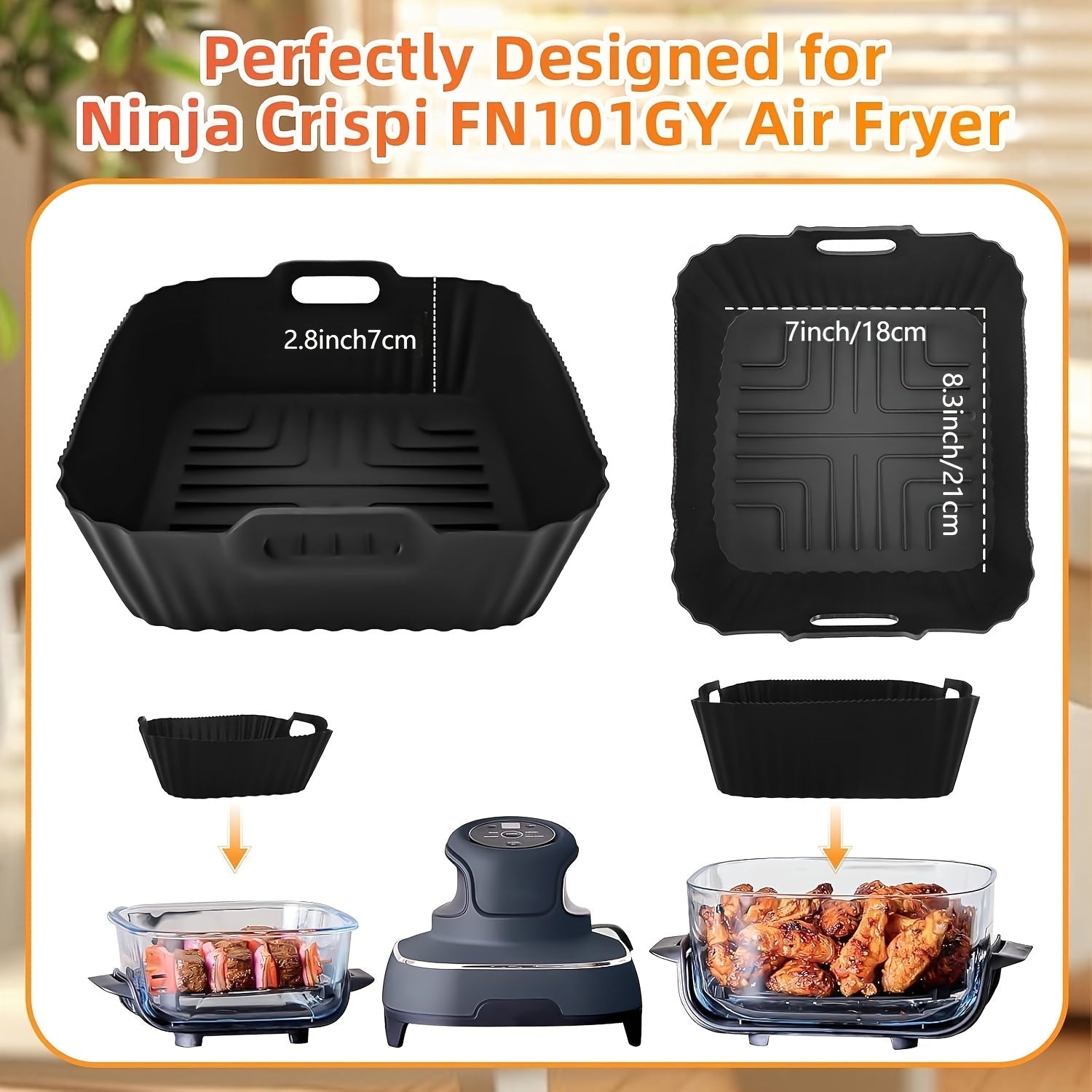 Silicone Air Fryer Liners Set for Ninja Crispi FN101GY 4QT and 6 Cup Non-Stick Reusable