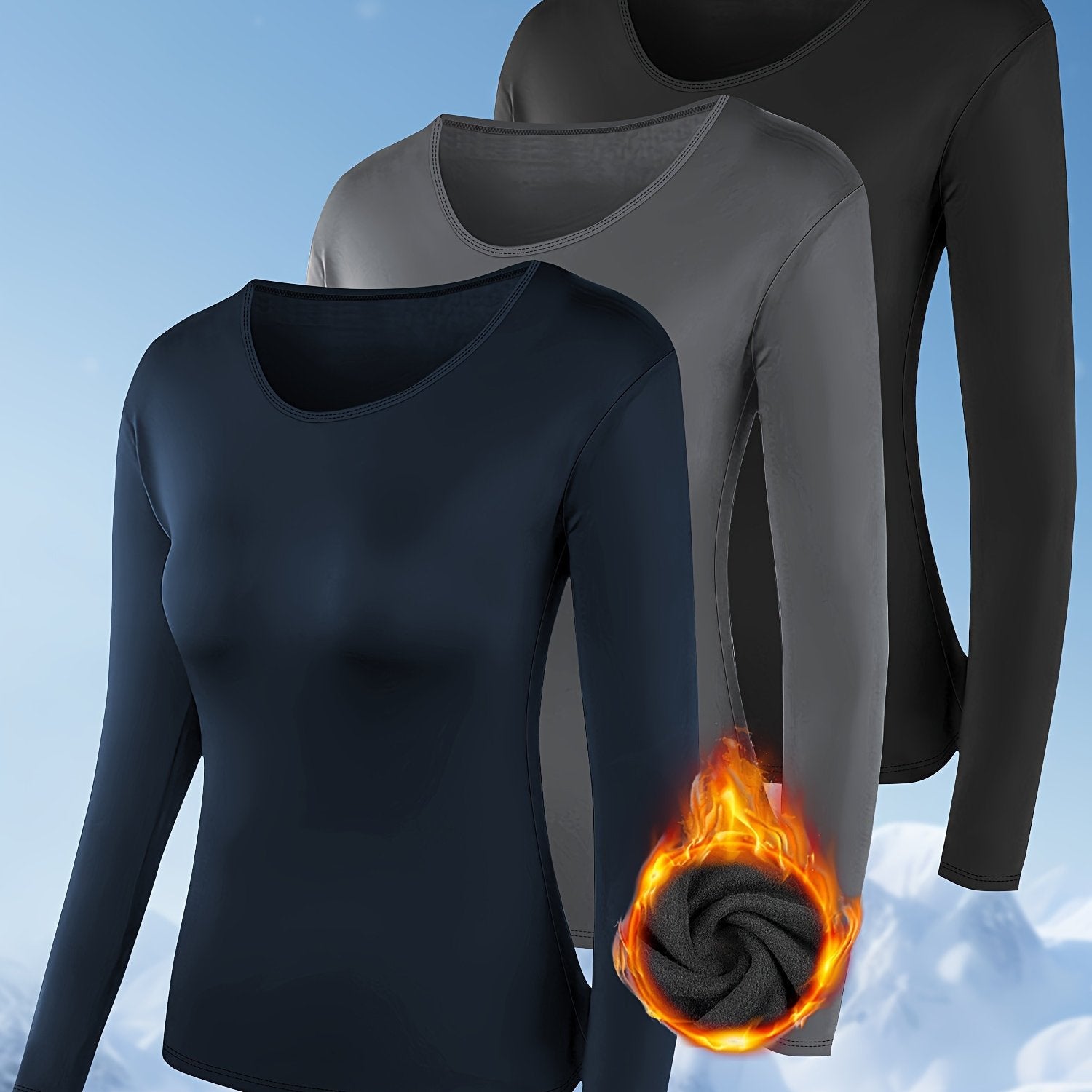 Plus Size Women Fleece Winter Warm Underwear Top Solid Color 3-Pack