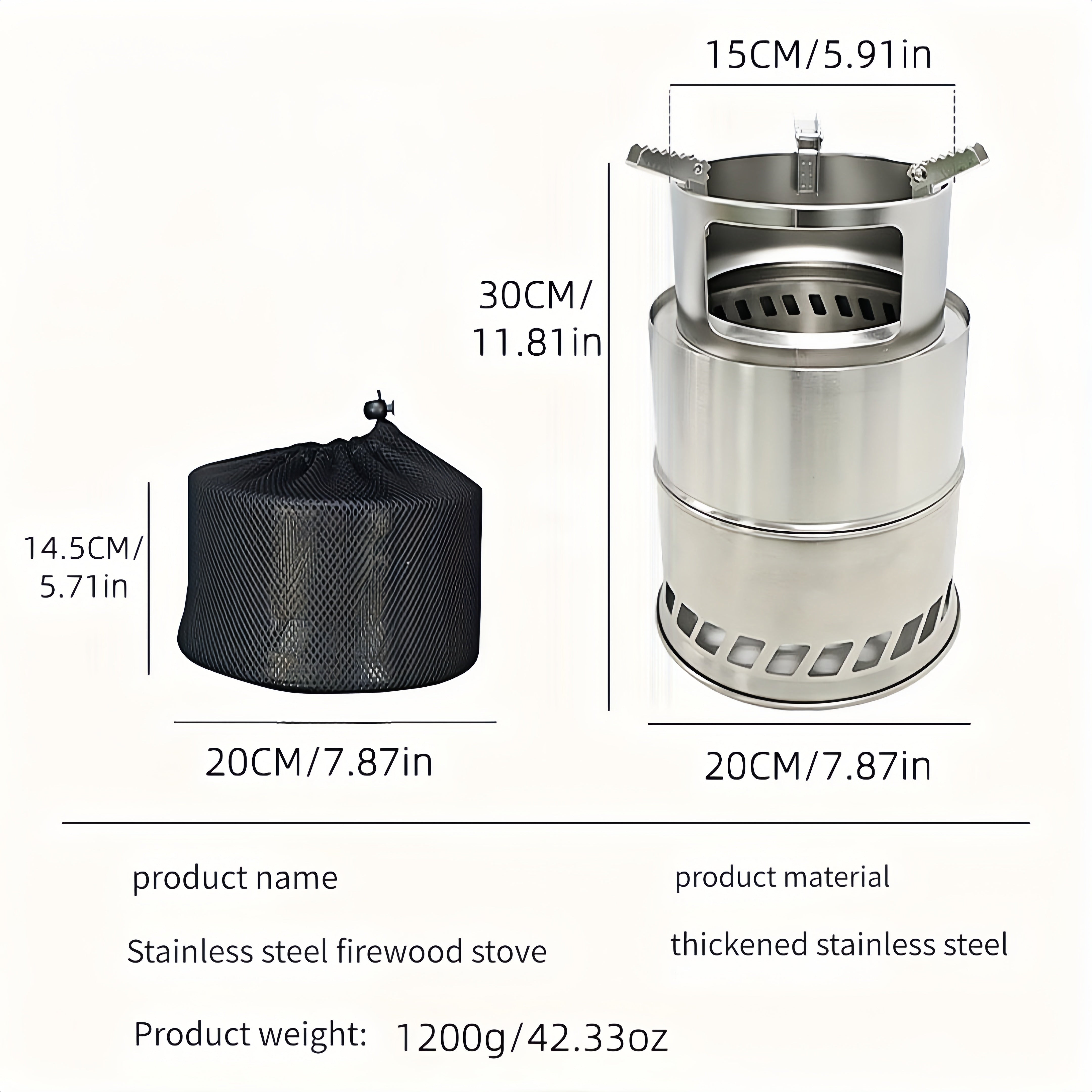 Outdoor Foldable Stove 20cm Diameter Stainless Steel Portable Heating Solution