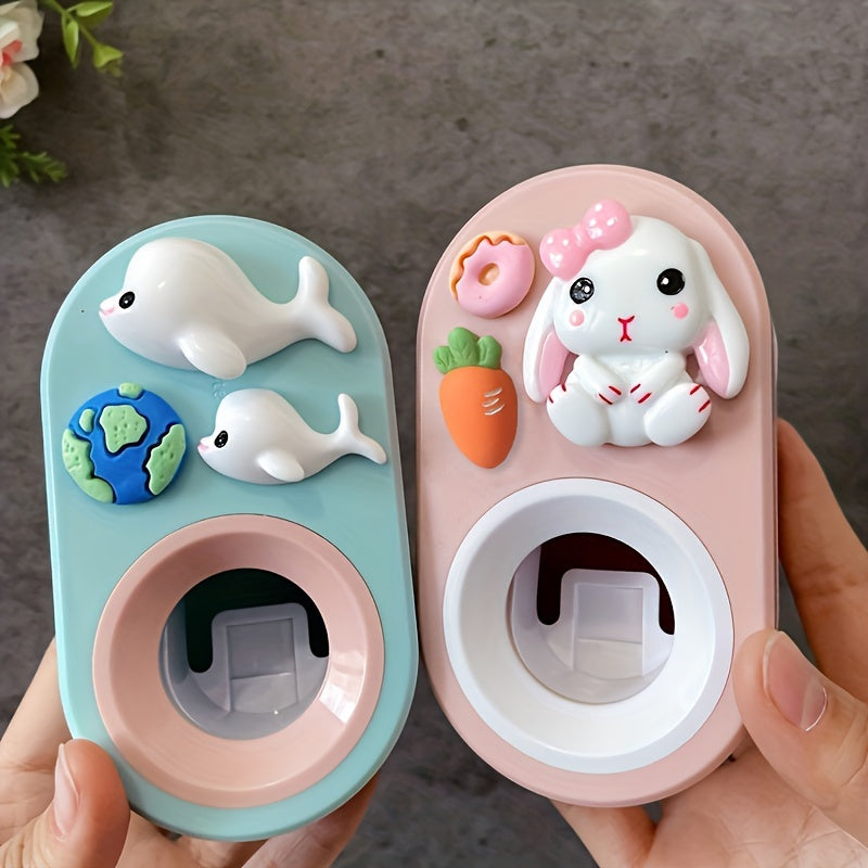 Dispensador de pasta de dientes con forma de conejo bonito, montado en la pared, sin necesidad de electricidad, accesorio para baño infantil