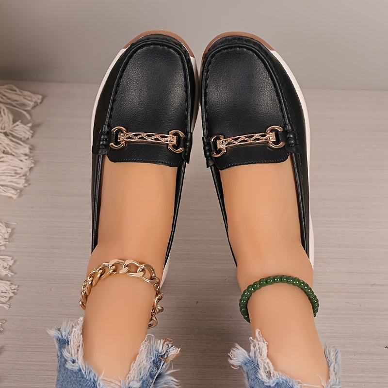 Women's Metal Buckle Loafers Flat Shoes Non Slip Casual Solid Color