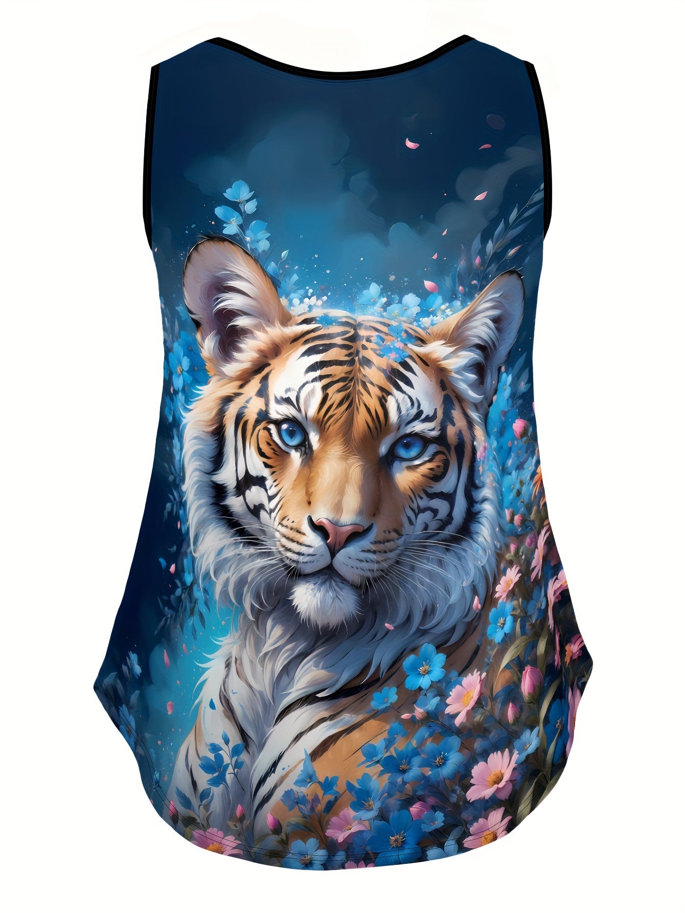 Women's Plus Size Tiger Print Tank Top Sleeveless Summer Casual Crew Neck