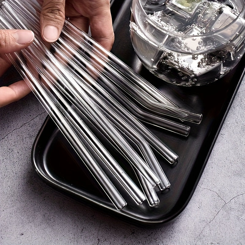 6 Pack Clear Borosilicate Glass Straws with Cleaning Brush Reusable Heat-Resistant