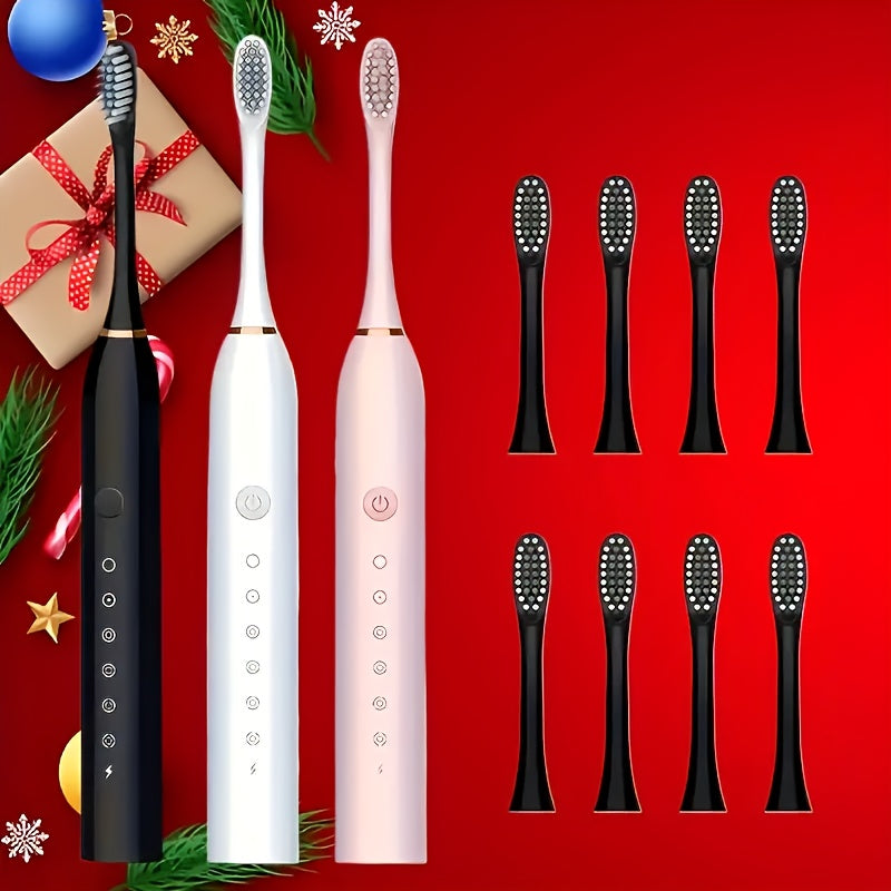 Kattalar uchun ultratovushli elektr tish cho'tkasi to'plami 8 ta bosh, qayta tiklanadigan USB, yumshoq cho'tkalar