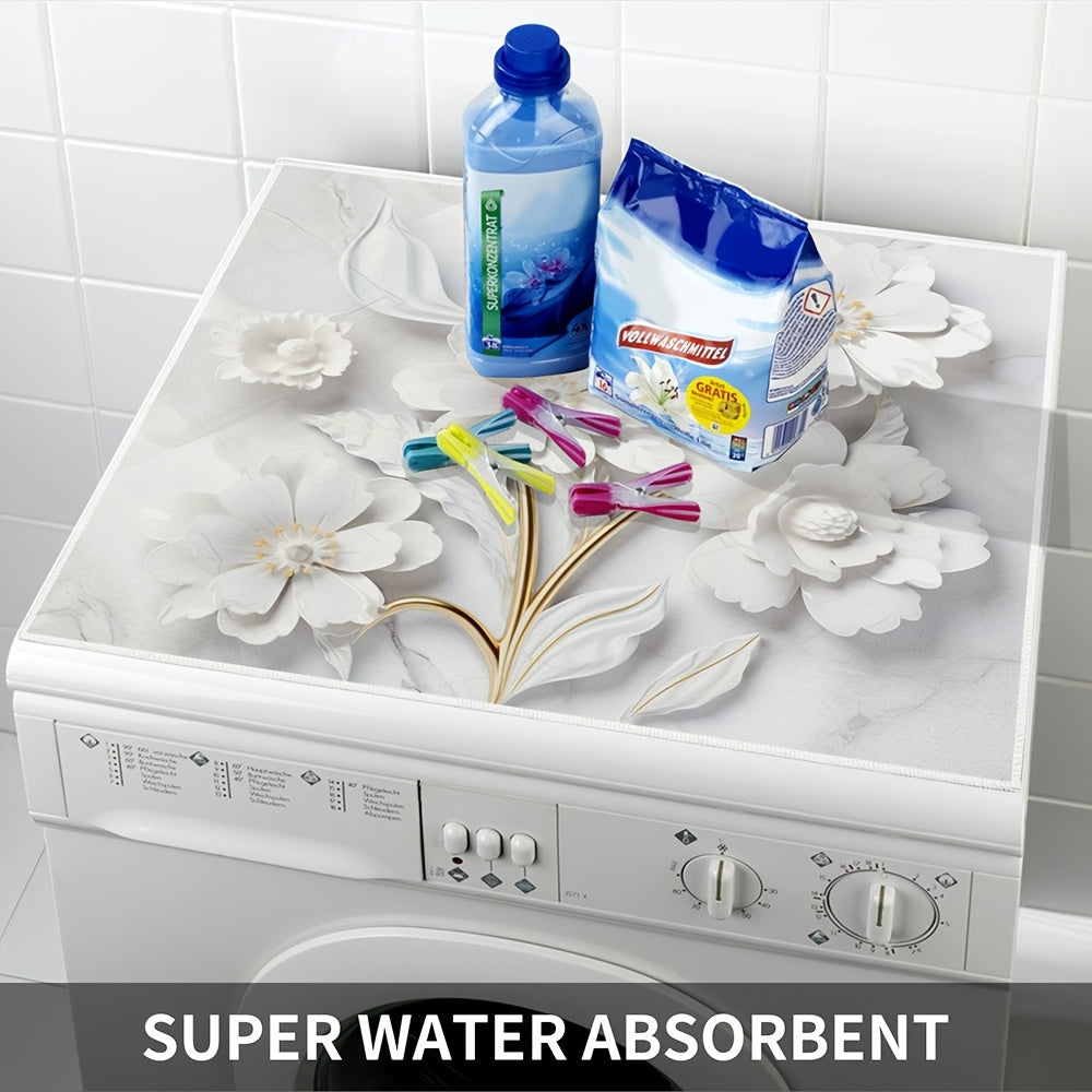 Flower Print Washing Machine Dust Cover Mat Non-Electric 50x60 cm Laundry Kitchen