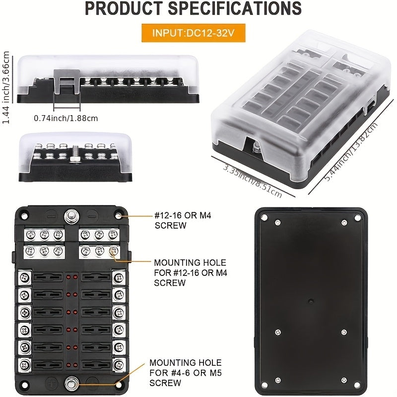 Ko‘p yo‘nalishli avtomobil, qayiqlar uchun fuzе qutisi blok tutgichlari LED indikatorlari bilan 12V 32V