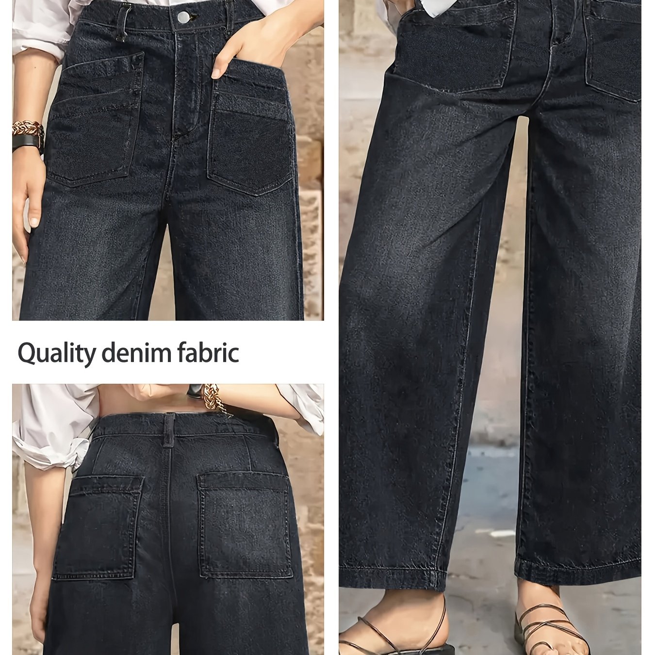 Women Plus Size Elastic Loose Fit Straight Leg Jeans Casual Denim