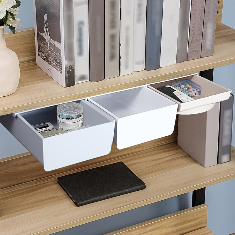 Deep Under Table Drawer Storage Box Gray White for Office Desk Organization