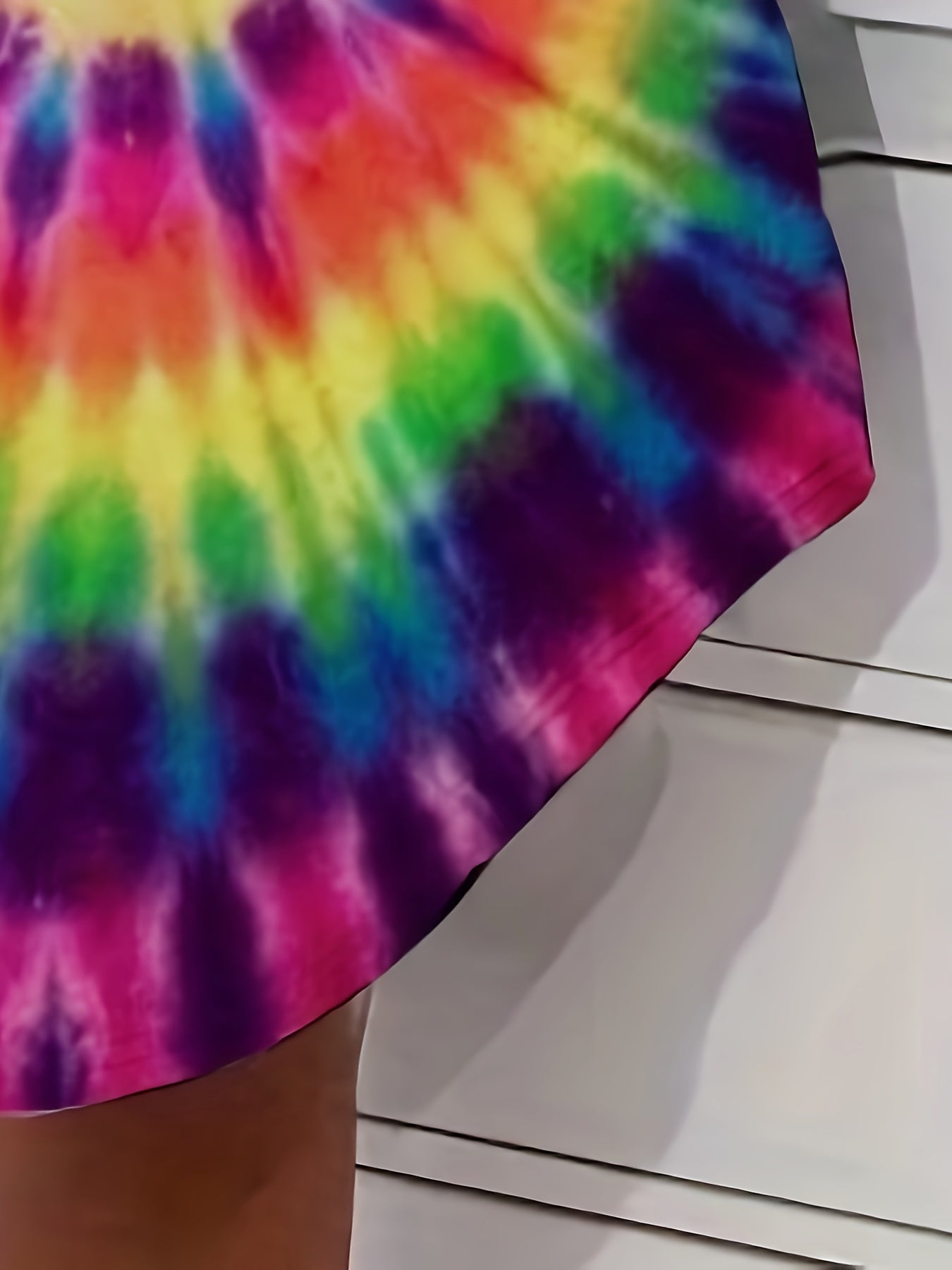 Plus Size Women's Sleep Dress Rainbow Tie-Dye Sleeveless Nightgown Polyester Loungewear