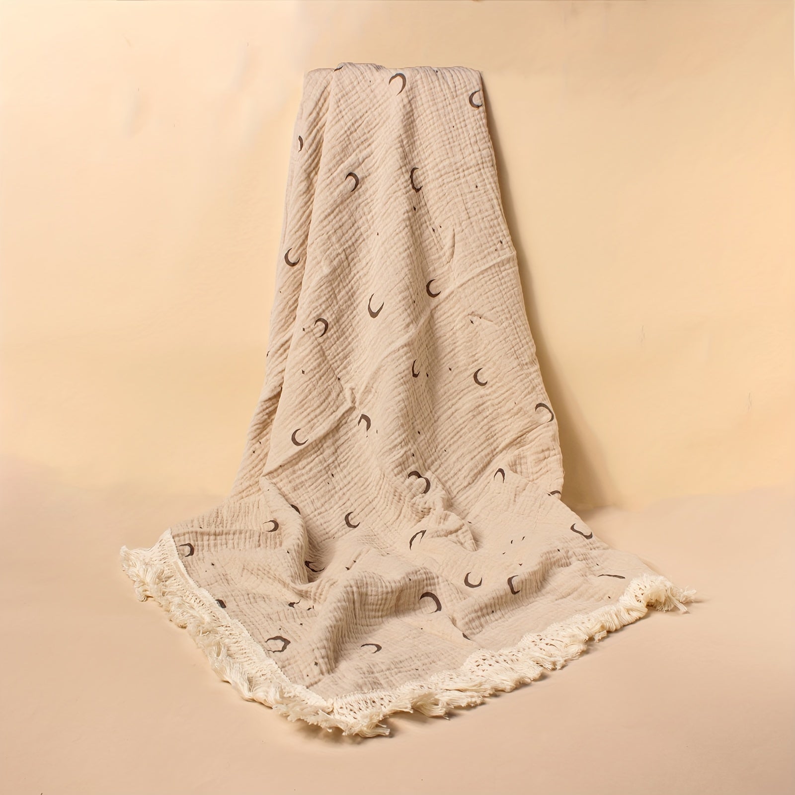 Children's Cotton Blanket with Tassel Edges Animal Print for Baby Stroller and Windproof Use