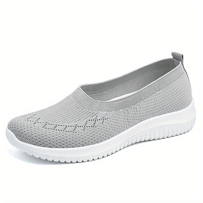 Women's Light Gray Breathable Mesh Slip-On Sneakers with Star Pattern
