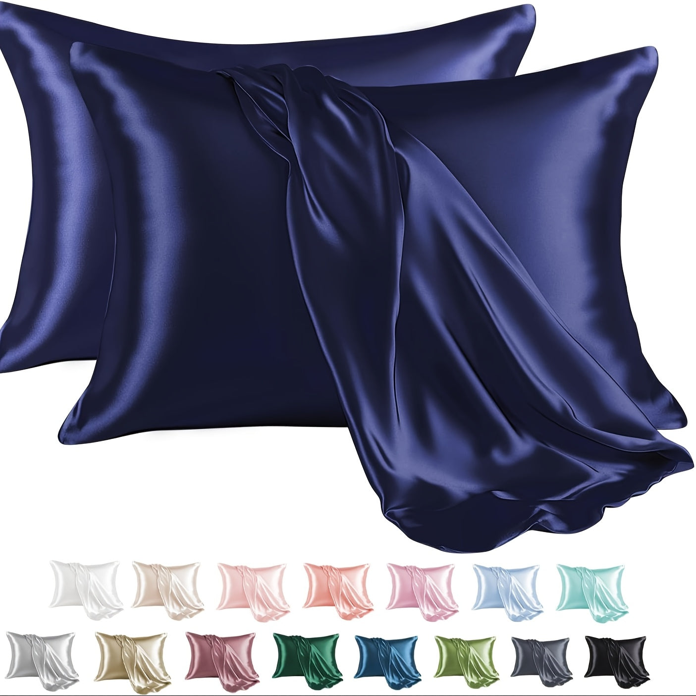 Satin Pillowcases Pack 2, Wrinkle-Resistant, Smooth, Solid Color