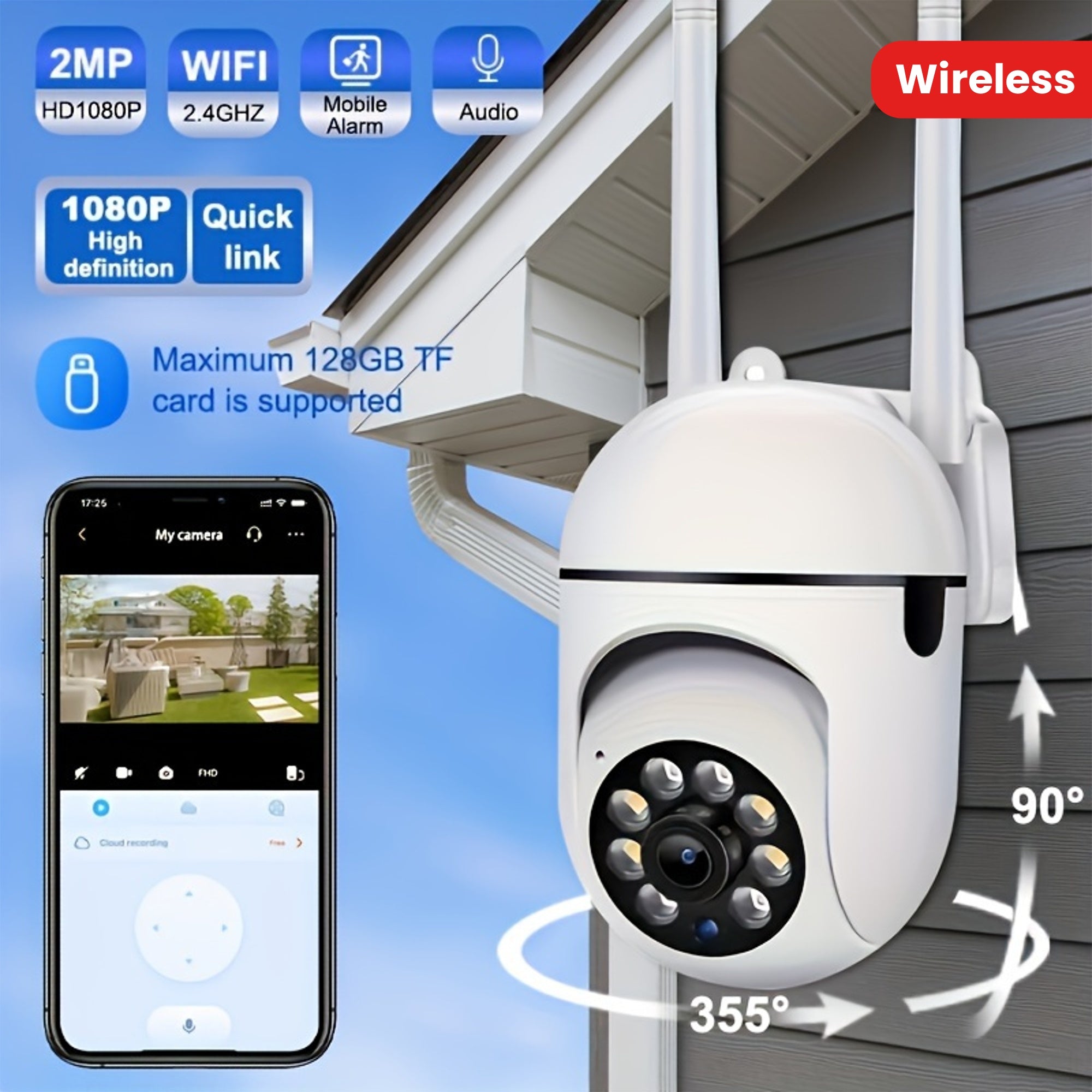 Wireless Security Camera 1080P HD Night Vision Motion Tracking Outdoor CCTV