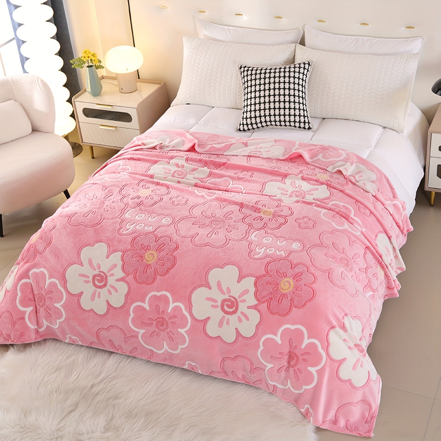 Cartoon Print Flannel Blanket for Kids and Adults Cozy Soft Warm Bed Couch Use