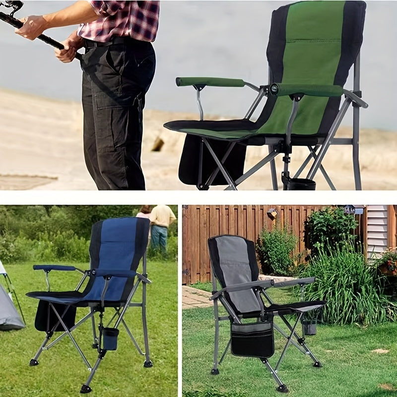 Large Outdoor Folding Chair with Storage Bag and Cup Holder for Camping Picnics and Fishing
