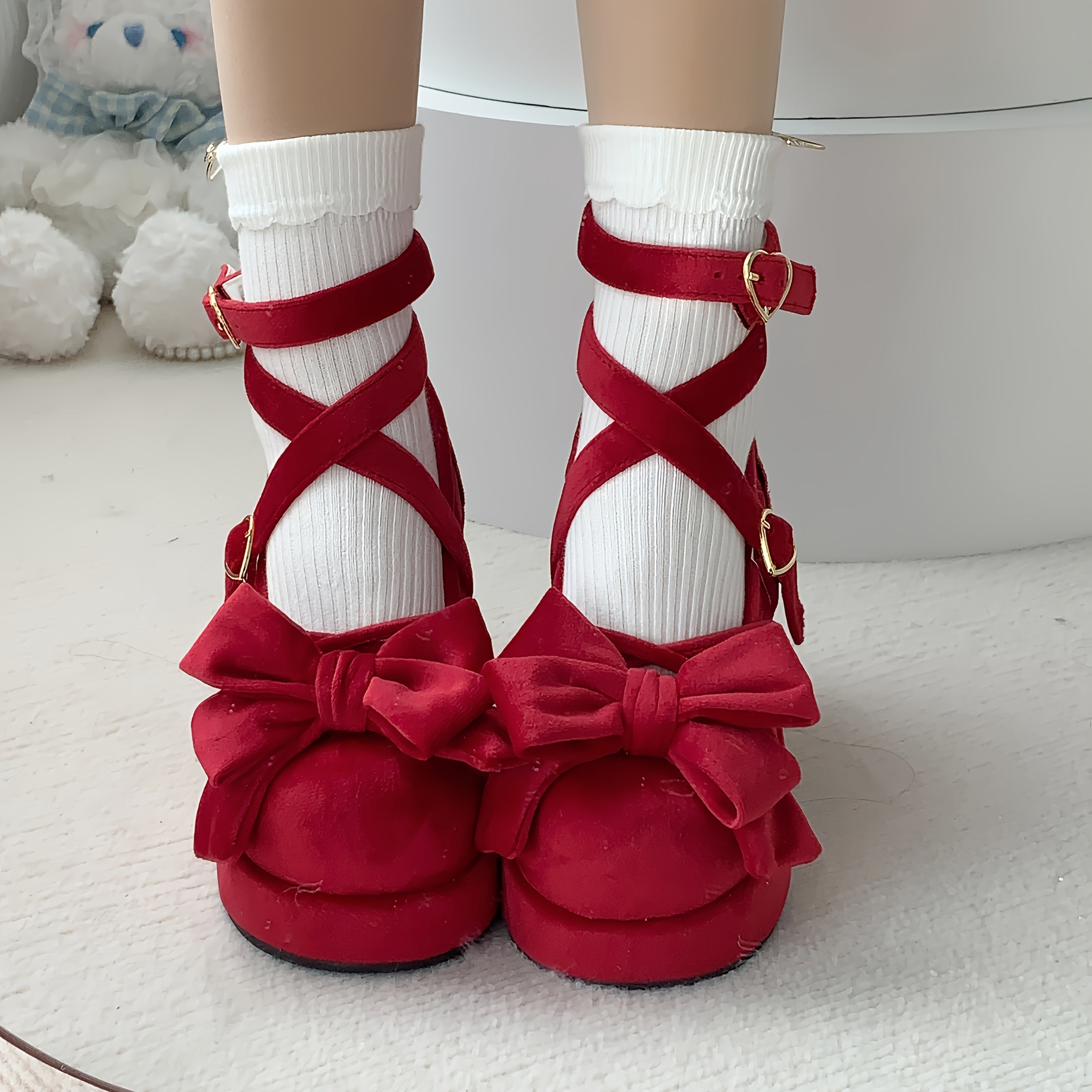 Women's Flannel Mary-Jane Shoes with Bow Round Toe Puncture Resistant All-Season Comfort