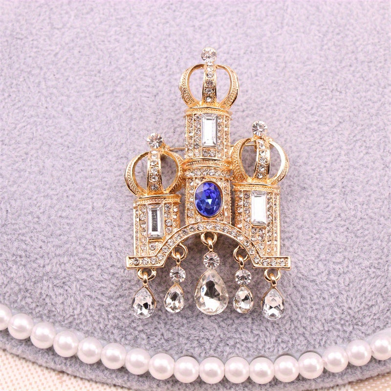 Cute Cartoon Castle Brooch Pin Enamel Gemstone Embellished Unisex Lapel Accessory