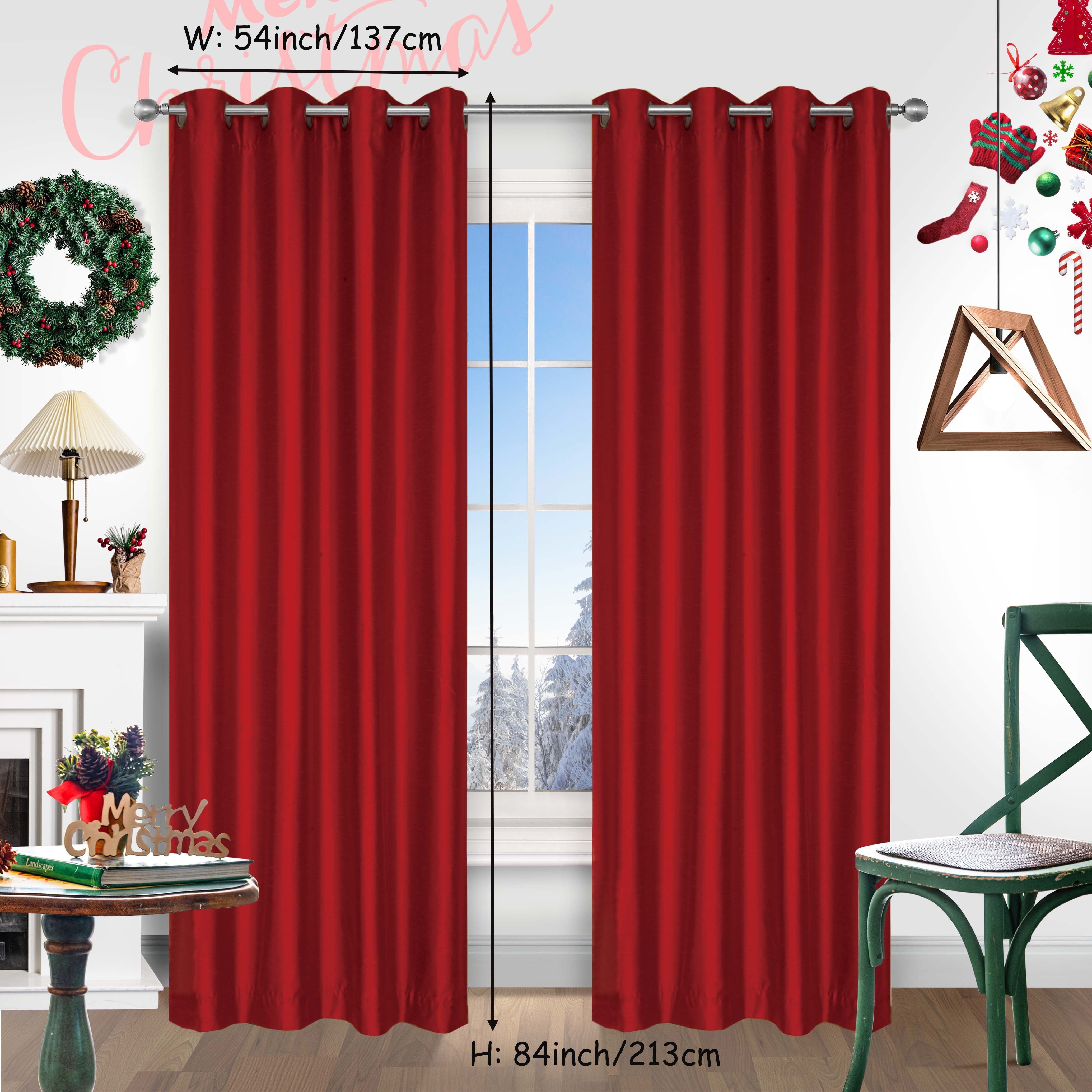 Red Christmas Curtains 2 Pieces Faux Silk Grommet Top for Living Room Bedroom Office