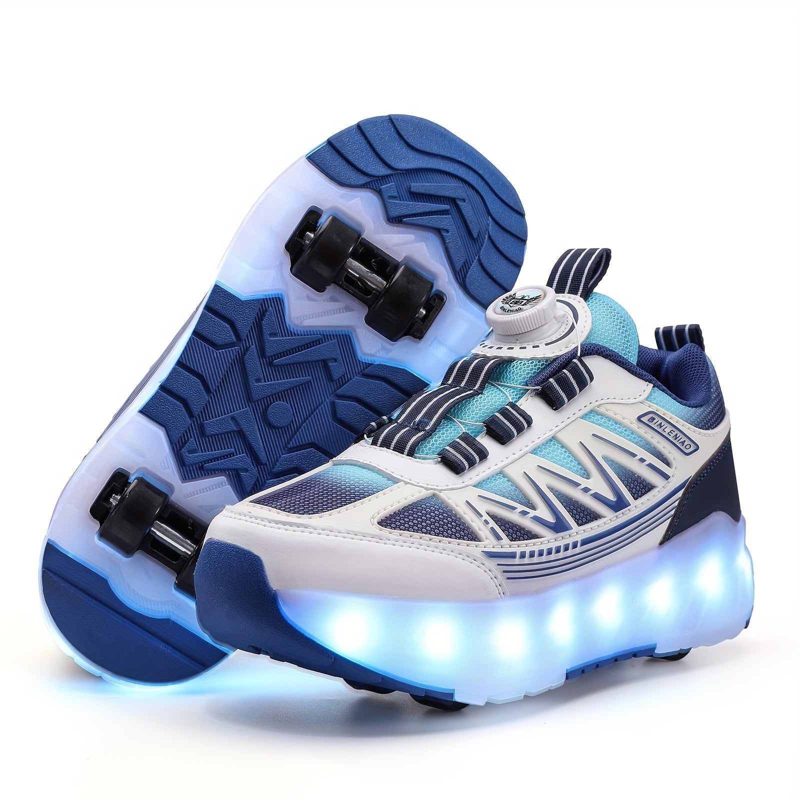 Zapatillas de skate con LED para niños, parte superior de malla, luces azules que brillan, casuales, deportivas