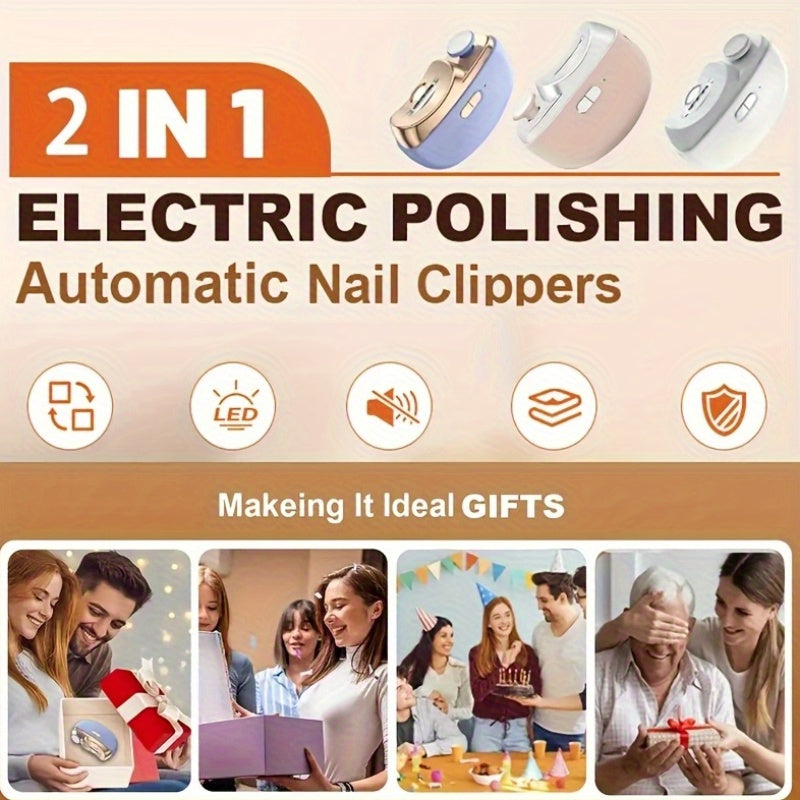 2-in-1 Electric Nail Clipper and Polisher USB Rechargeable Portable Nail Care Device