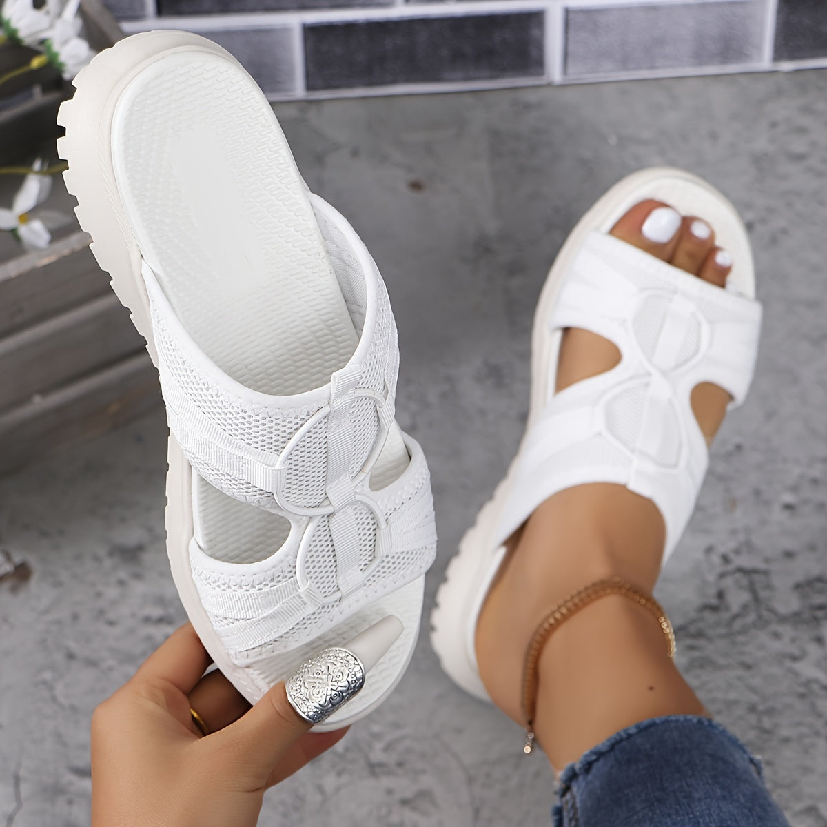 Women's Solid Color Casual Sandals Platform Slip On Wedge Shoes