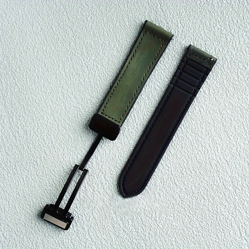 Faux Leather Watch Strap with Foldable Clasp for Galaxy, Huawei, Amazfit Smartwatches