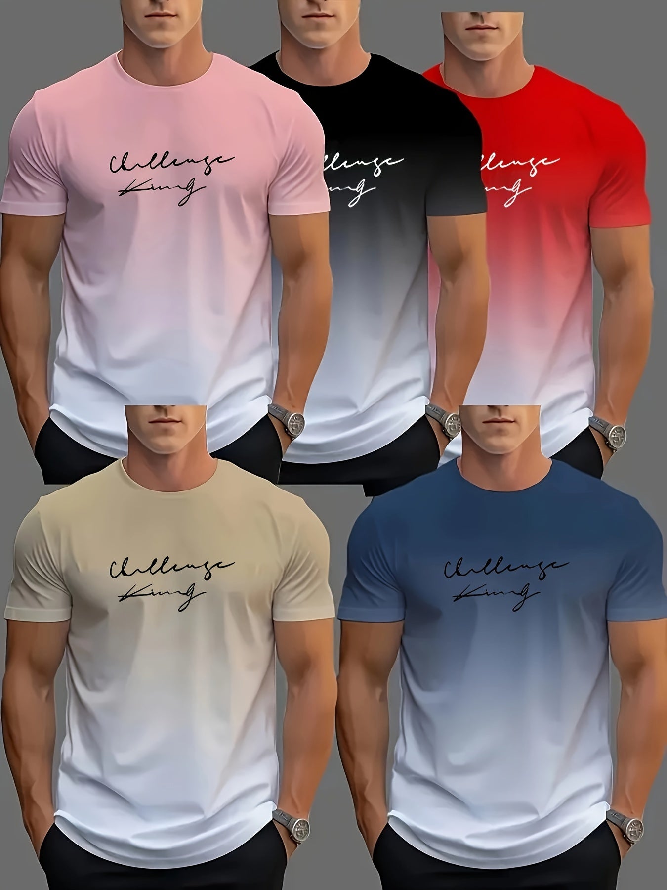 Men's 5-Pack Ombre Crew Neck T-Shirts Polyester Spandex Casual Regular Fit
