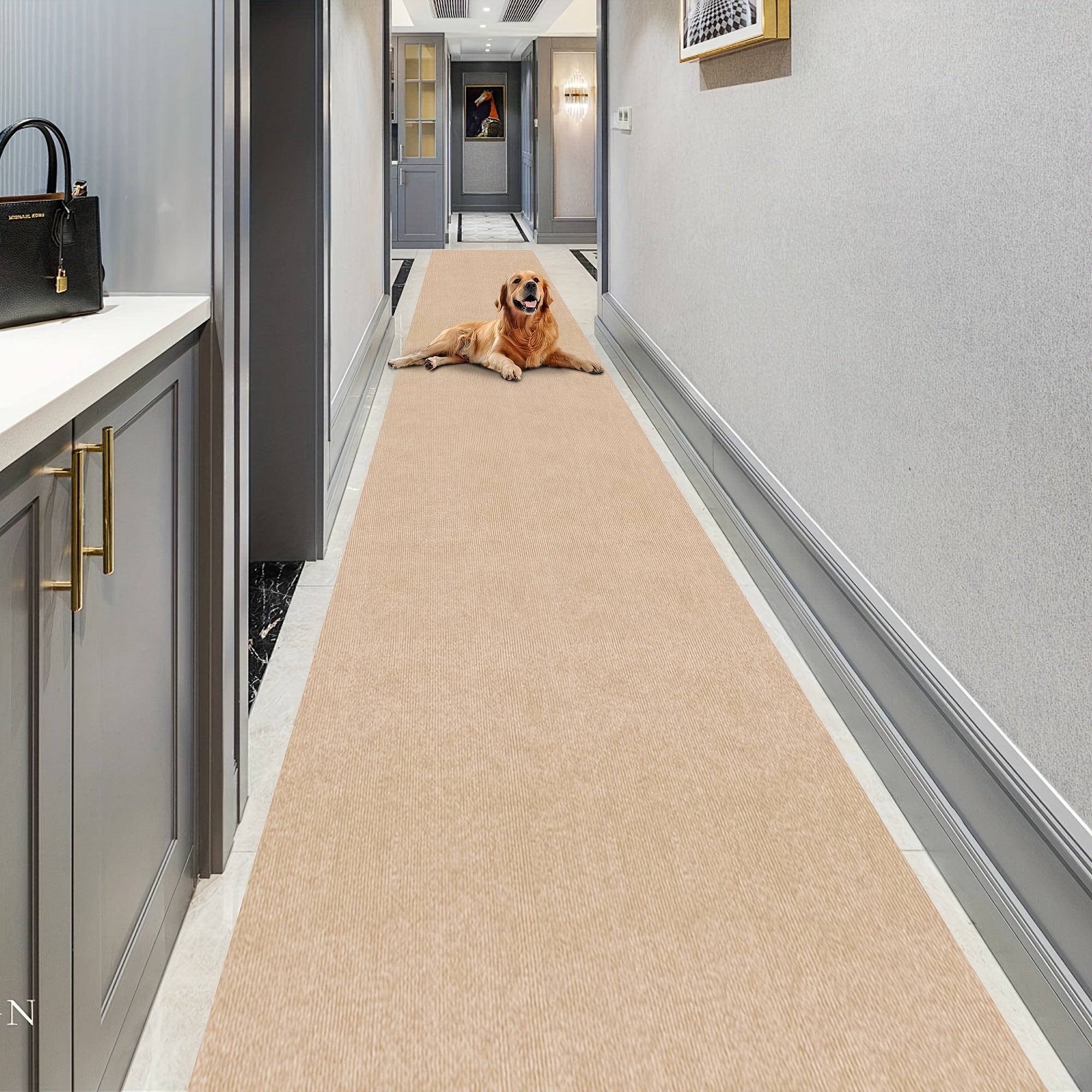 Dark Gray Striped Runner Mat Non-Slip Stain-Resistant Machine Washable