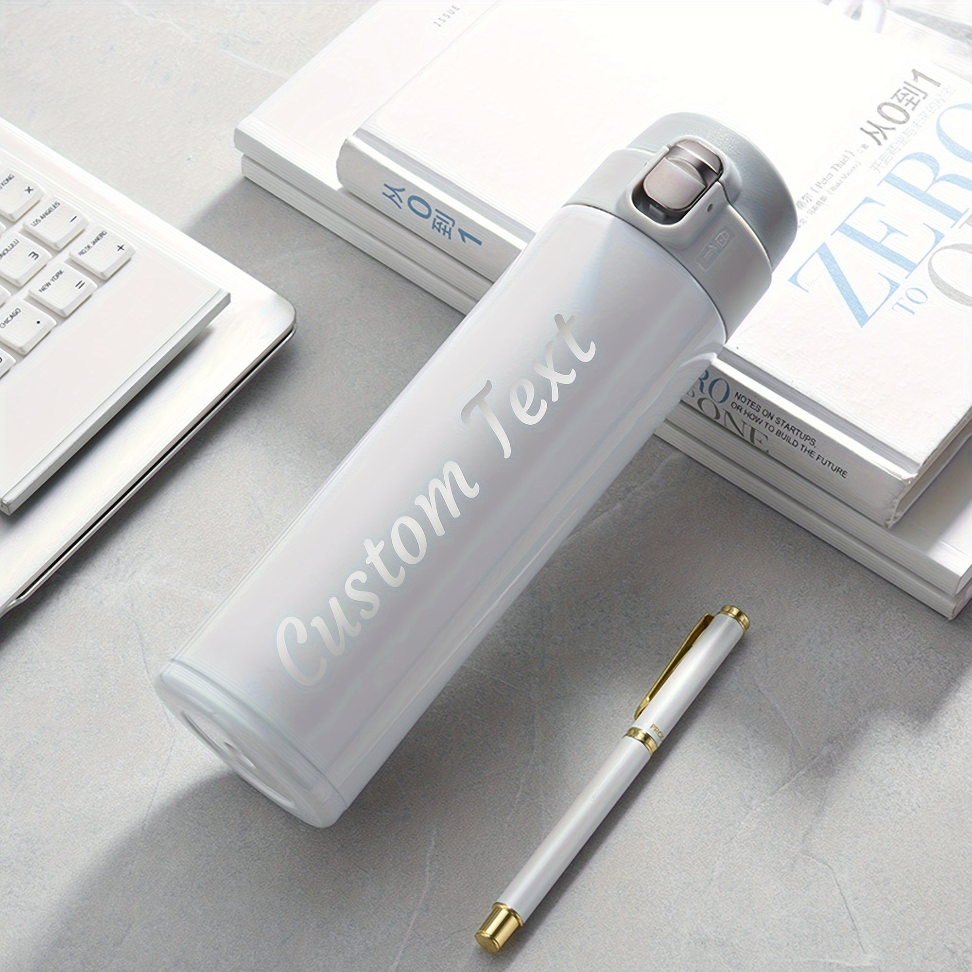 Botella de agua de acero inoxidable aislada de 500ml personalizada, grabada a medida, botella deportiva