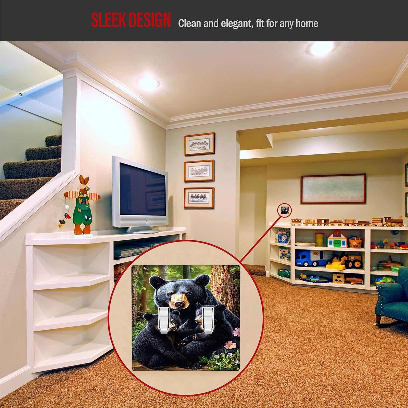 Cubierta decorativa de pared Black Bear Art para interruptores de luz, 1 paquete