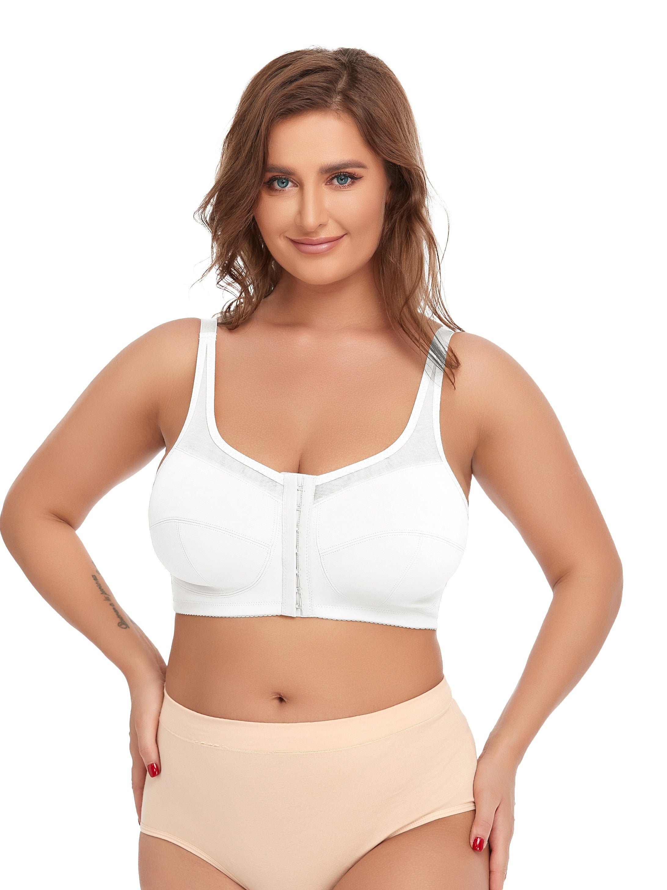 Бюстгальтер для женщин больших размеров спортивный с мягкой подкладкой, без проводов, с сетчатой передней застежкой