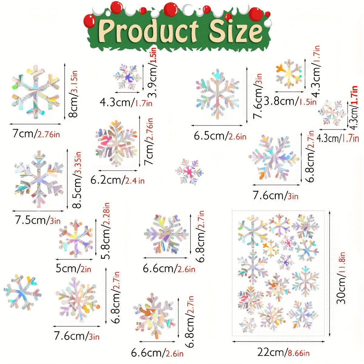 Reusable Static Cling Stickers Set Rainbow Prism Holiday Window Decals Snowflake Bird