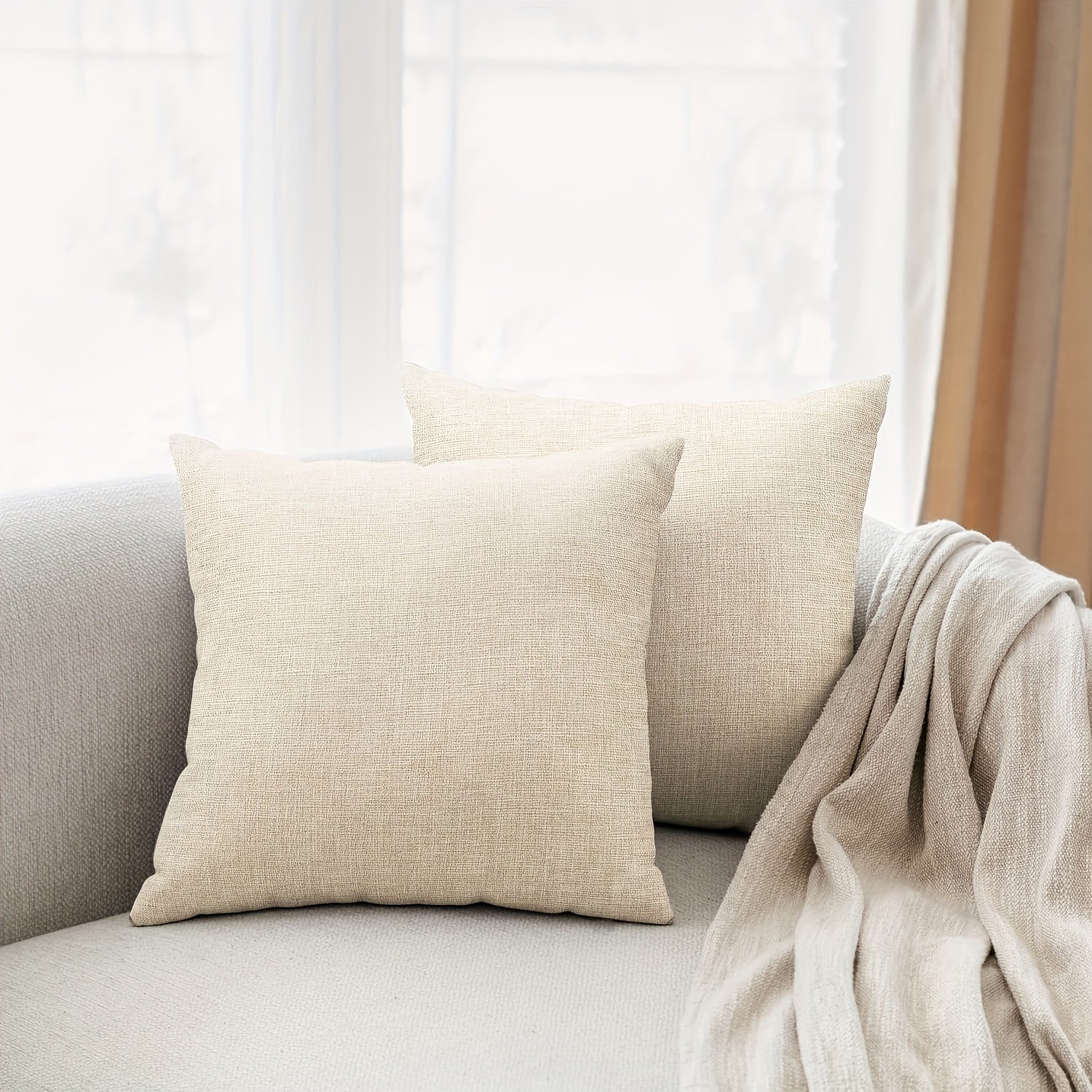 Beige Linen Farmhouse Decorative Euro Pillow Cover for Indoor Outdoor Home Decor