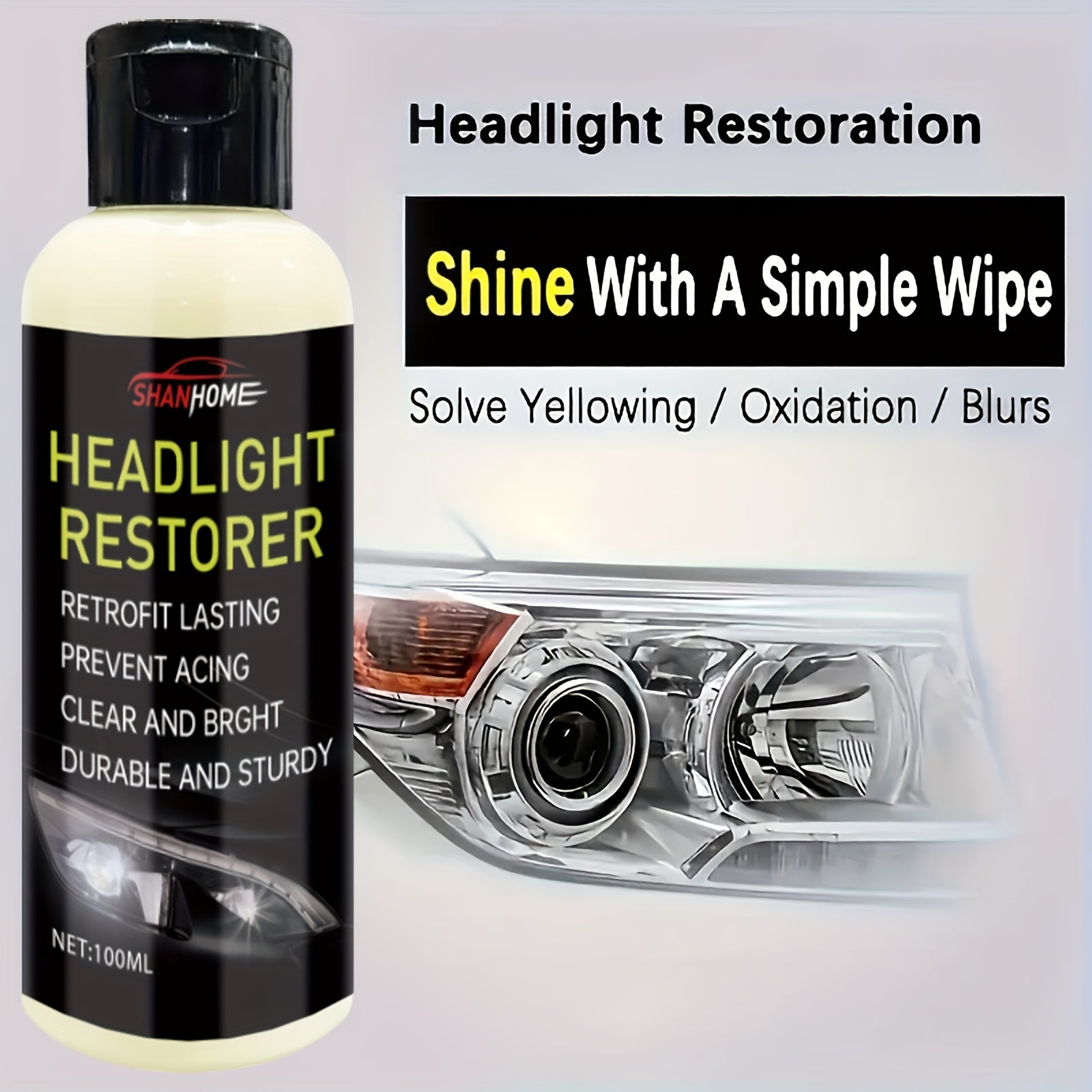 Universal Plastic Headlight Restoration Polish Clear Bright Finish