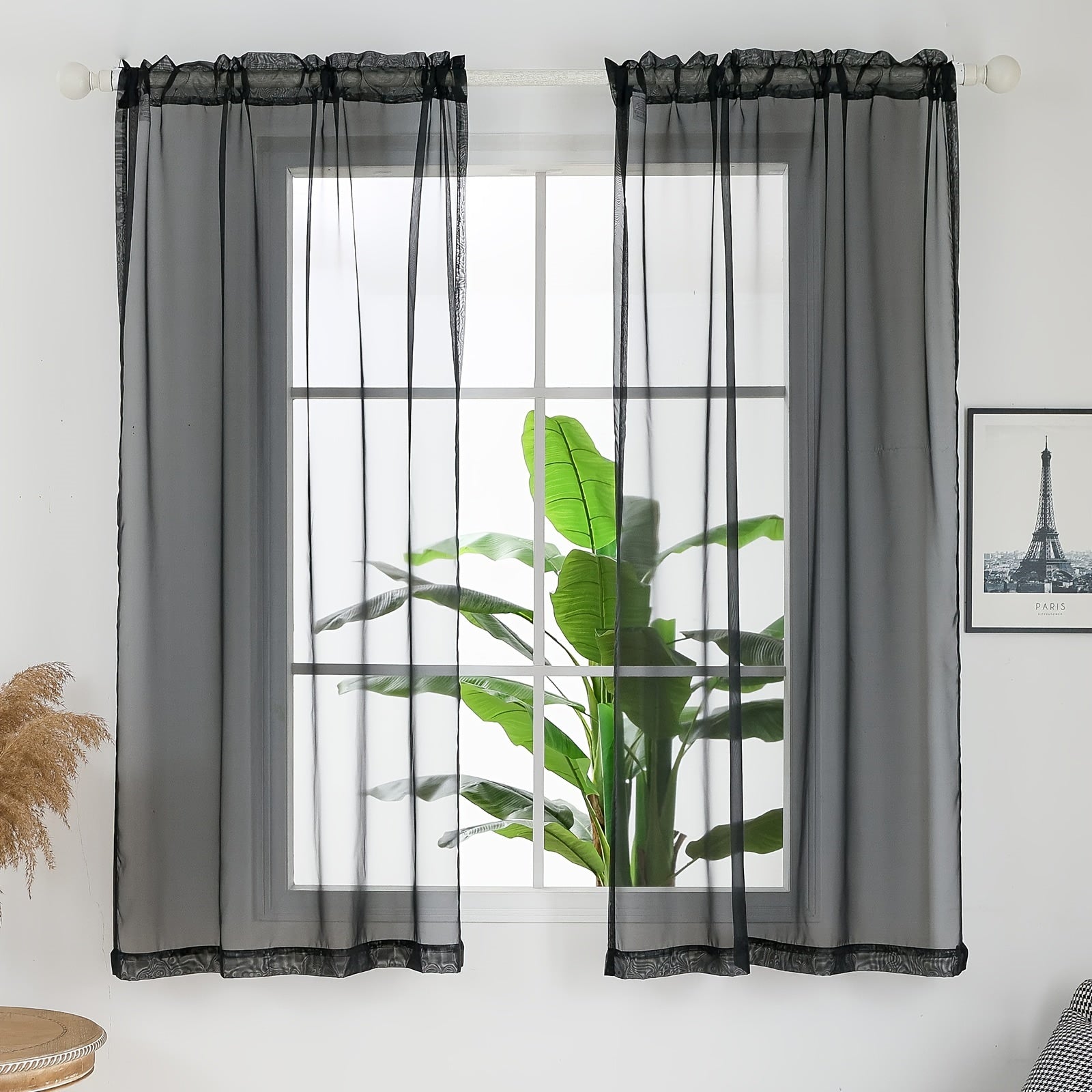 Terylene Gauze Curtains 2-Piece Set Semi-Transparent Light-Filtering Home Decor