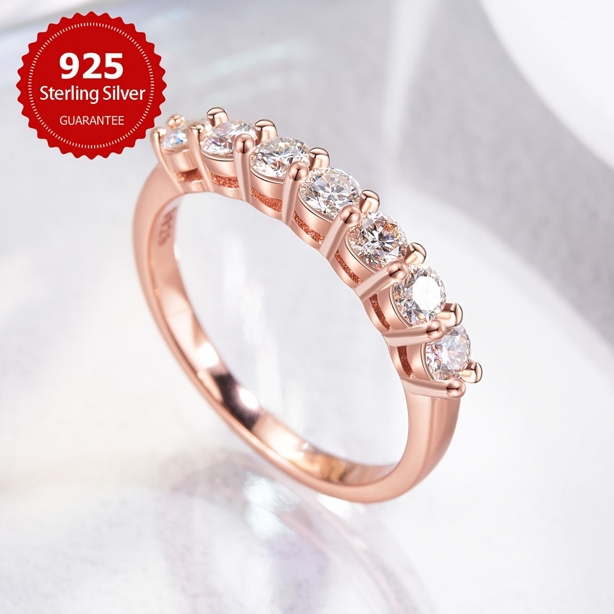 Ladies' Rose Gold Moissanite Engagement Wedding Band Sterling Silver Jewelry