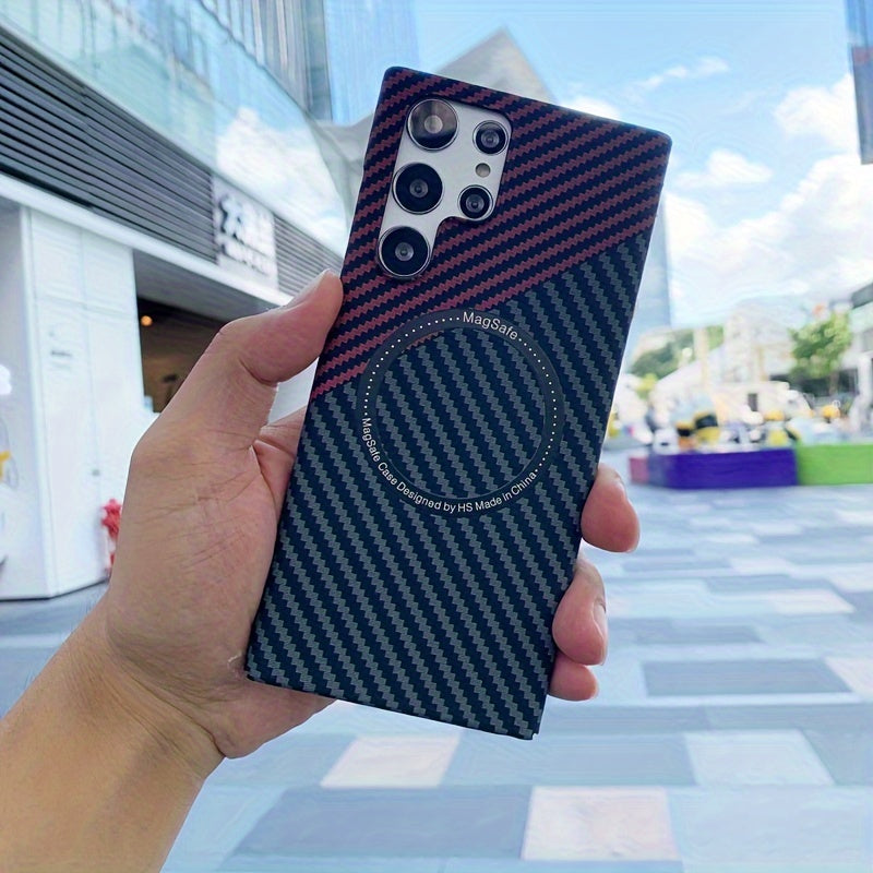 Ultra Slim Carbon Fiber Texture Phone Case for Galaxy S22 Ultra S23 Ultra S24 Ultra with Matte Ring Armor