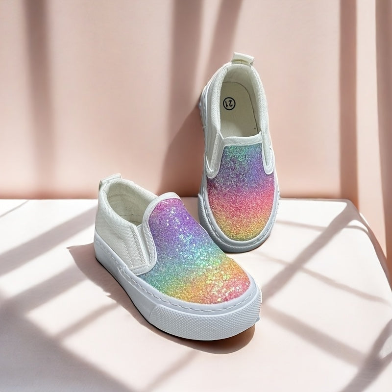 Girls Rainbow Gradient Canvas Sneakers Lightweight Casual Shoes for Kids