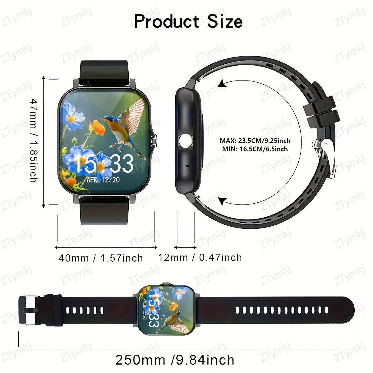 2025 Smartwatch 4.65cm Full Touch Screen Music Player Camera Sports Step Counter Weather Forecast Wireless Calls Compatible with Android iPhone