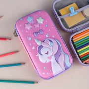Large Capacity Unicorn Pencil Case with 3D Balloon Design Pink Purple Double Layer Stationery Organizer