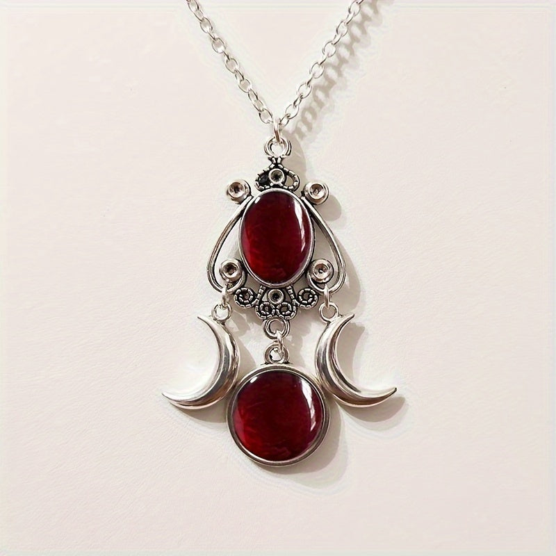 Triple Moon Goddess Pendant Necklace Silver Unisex Halloween Gift