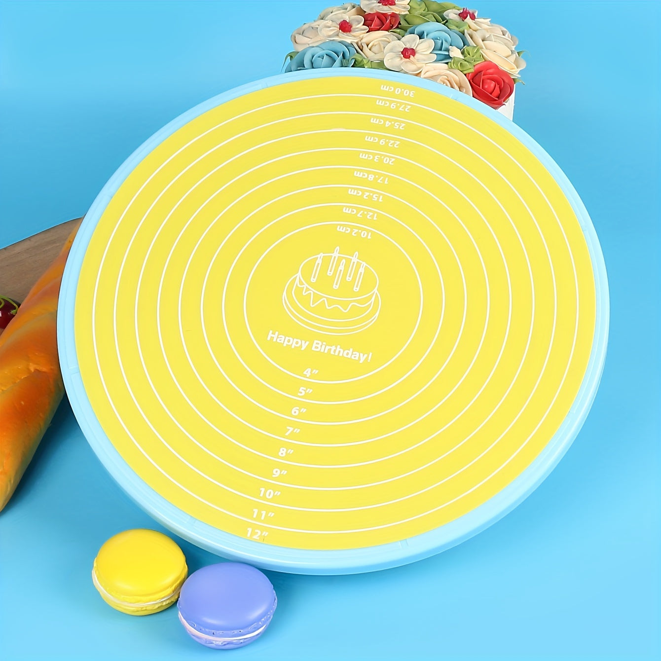 Silicone Baking Mat with Measurements for Cake Turntable Stand Non-Stick Heat Resistant