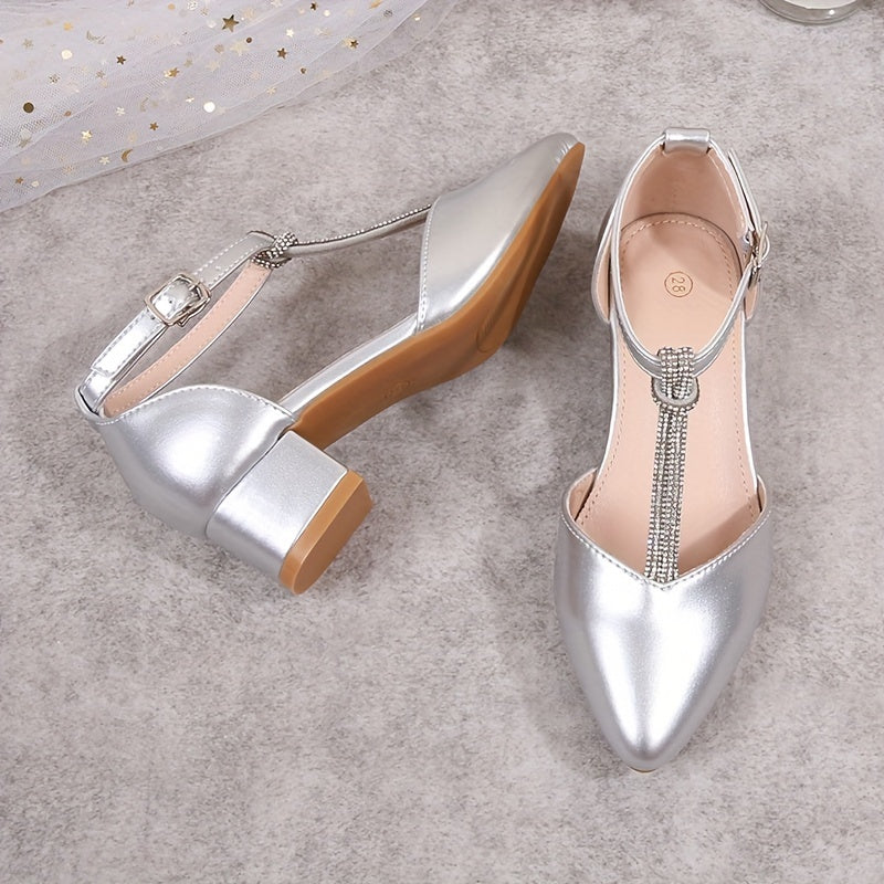 Girls Spring 2024 Princess Shoes with Rhinestones Low Top Pointed Toe High Heels