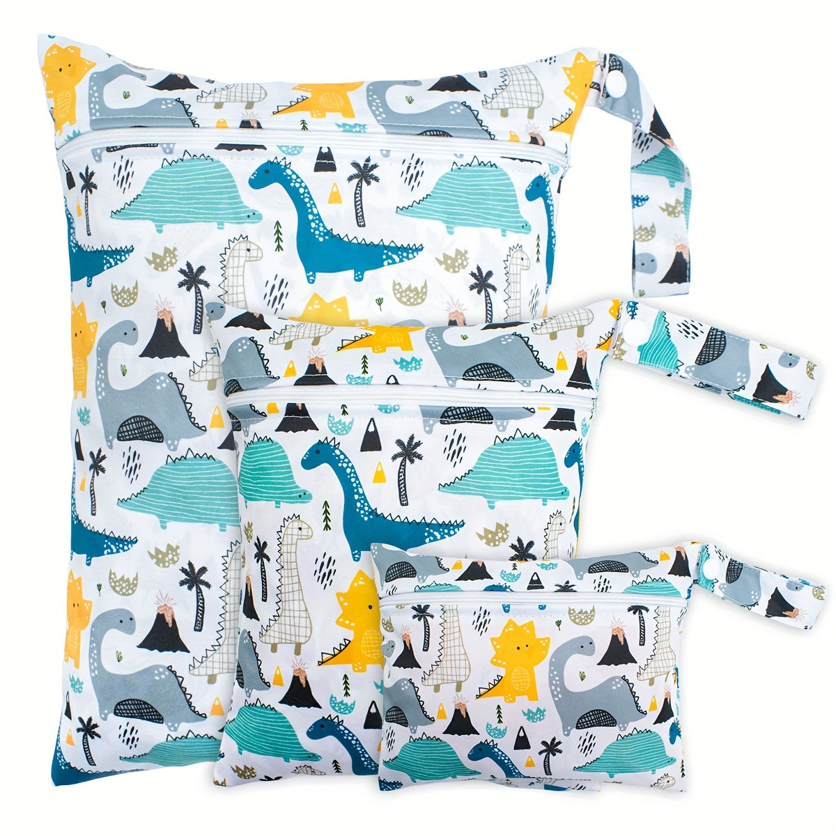 Set of 3 Elephant Print Waterproof Travel Pouches for Diapers, Yoga, Sports