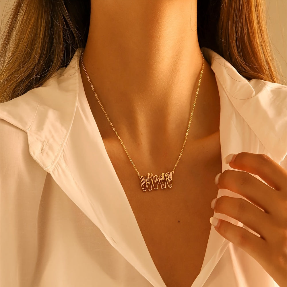 Shaxsiylashtirilgan Qo'l Belgisi Ism Zanjiri, Maxsus Harakat Dizayni bilan Nikelga O'xshash Pendent, Ayollar uchun Nafis Bo'yin Zargarligi, Har Kuni Kiymoq va Sovg'a Berish uchun Mukammal