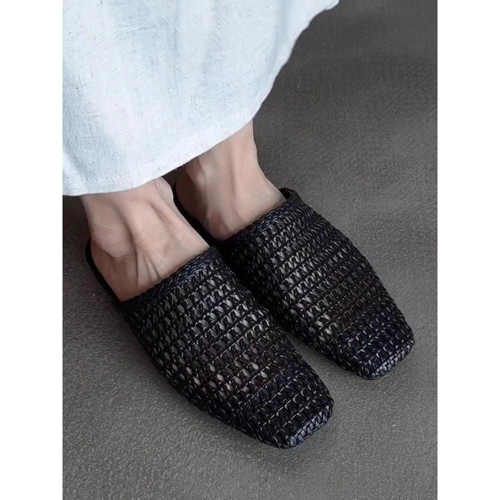 Women's Woven Cut-Out Slip-On Mules Summer Shoes Flat Shoes