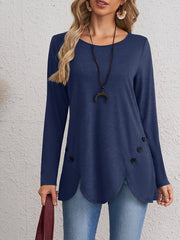 Women's Long Sleeve T-Shirt Crew Neck Solid Color Polyester Blend Elegant Spring Fall