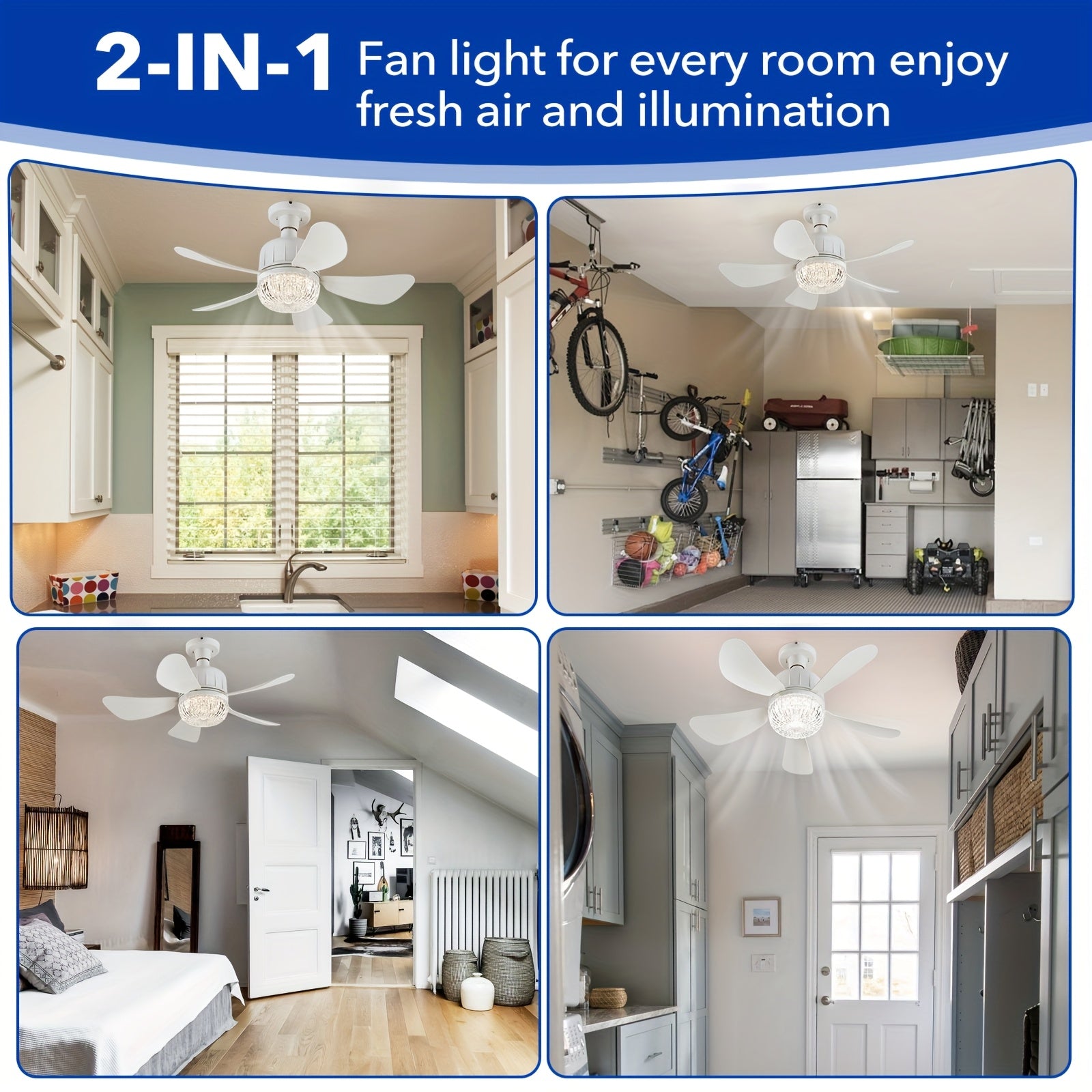 Dimmable Ceiling Fan with Light Remote Control Modern White for Bedroom Kitchen Living Room