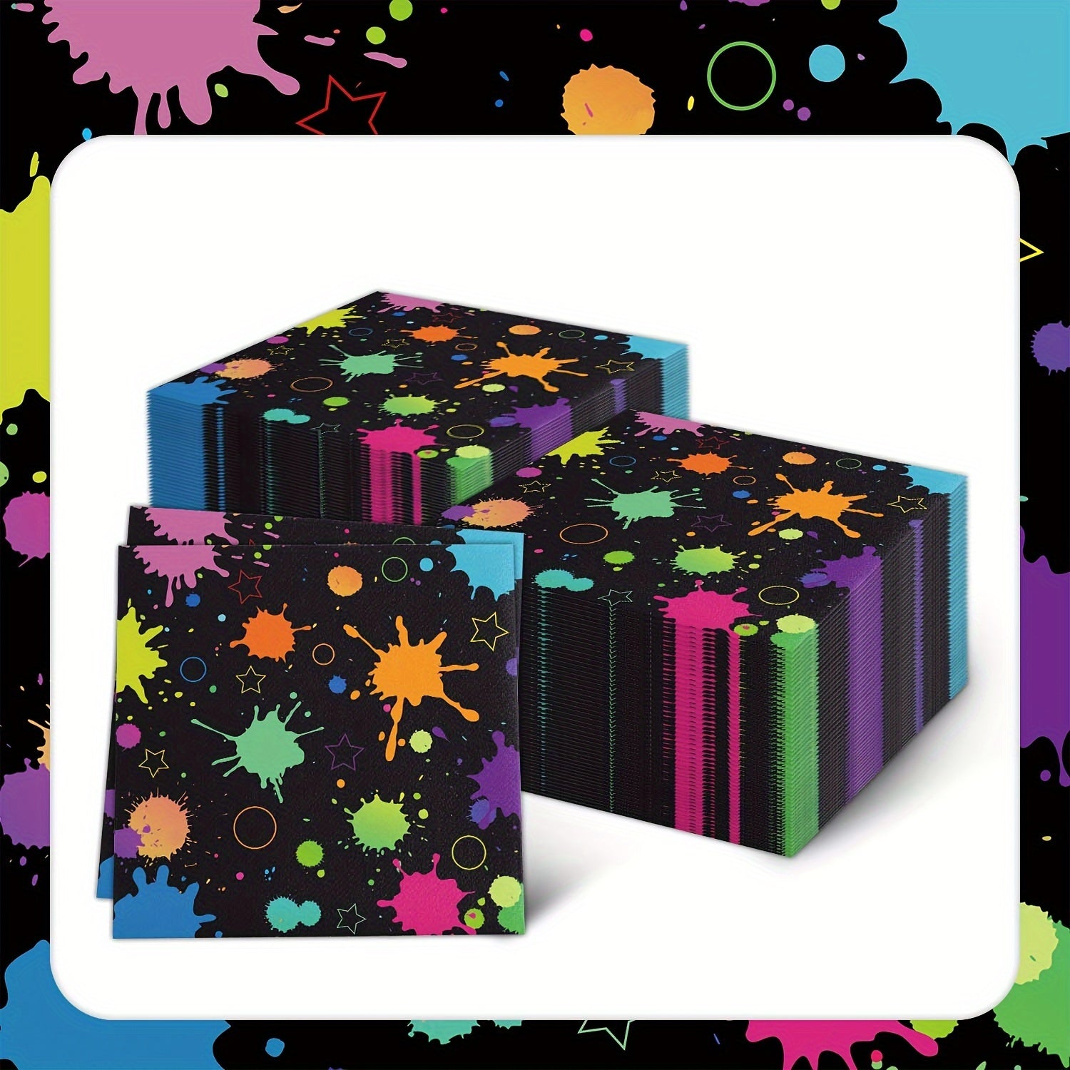 Rainbow Neon Glow Party Napkins Disposable Paper for Birthday, Festival, Soccer